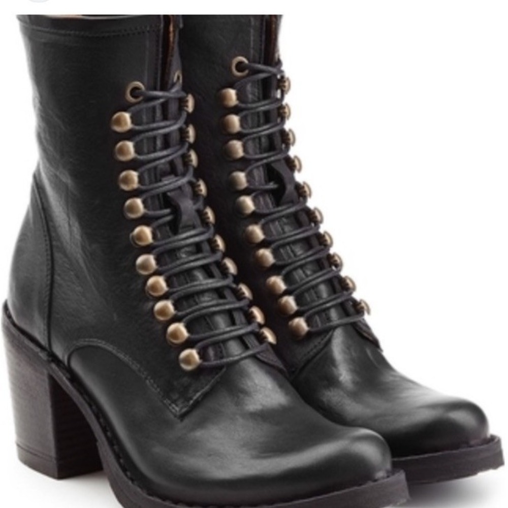 Fiorentini + Baker Black Lace Up Leather Heeled Ankle Zip Boots Combat